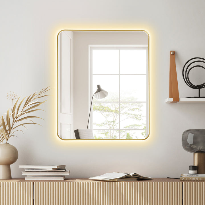 Dazzle Rectangular Anti-Fog Dimmable Modern Bathroom/Vanity LED Lighted Wall Mirror in Aluminum Framed