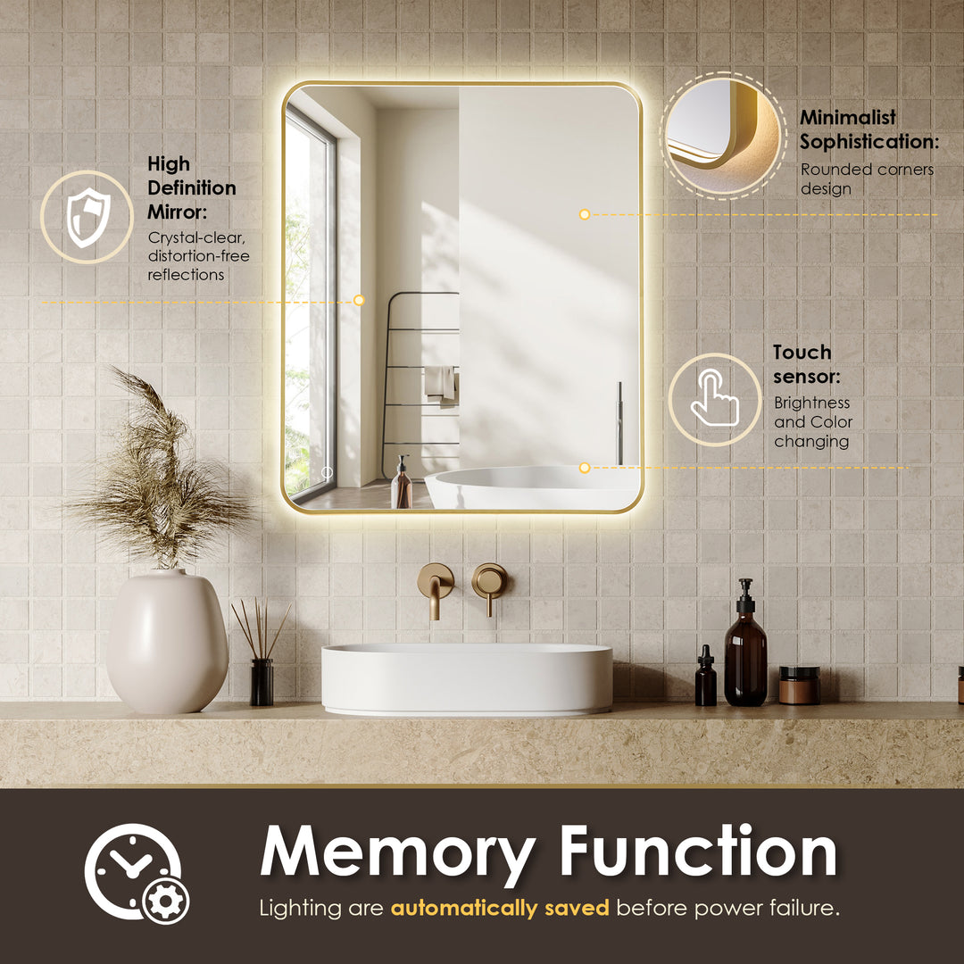 Dazzle Rectangular Anti-Fog Dimmable Modern Bathroom/Vanity LED Lighted Wall Mirror in Aluminum Framed