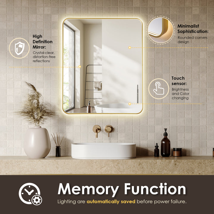 Dazzle Rectangular Anti-Fog Dimmable Modern Bathroom/Vanity LED Lighted Wall Mirror in Aluminum Framed