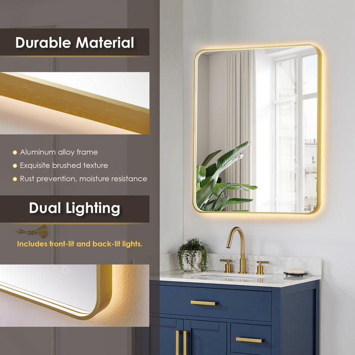 Dazzle Rectangular Anti-Fog Dimmable Modern Bathroom/Vanity LED Lighted Wall Mirror in Aluminum Framed