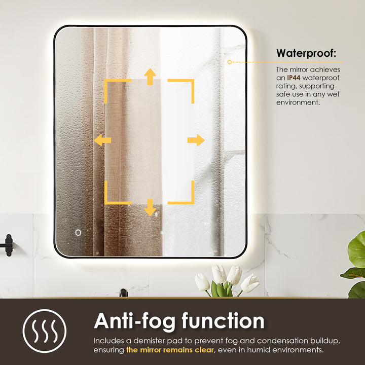 Dazzle Rectangular Anti-Fog Dimmable Modern Bathroom/Vanity LED Lighted Wall Mirror in Aluminum Framed