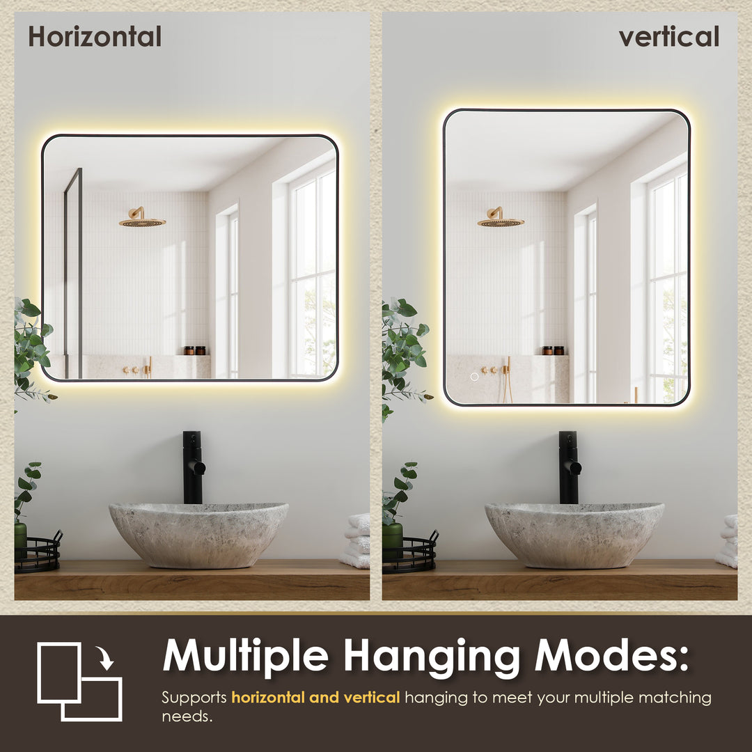 Dazzle Rectangular Anti-Fog Dimmable Modern Bathroom/Vanity LED Lighted Wall Mirror in Aluminum Framed