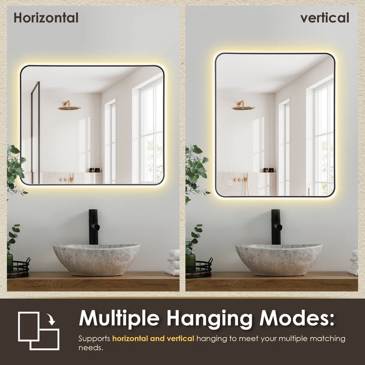 Dazzle Rectangular Anti-Fog Dimmable Modern Bathroom/Vanity LED Lighted Wall Mirror in Aluminum Framed