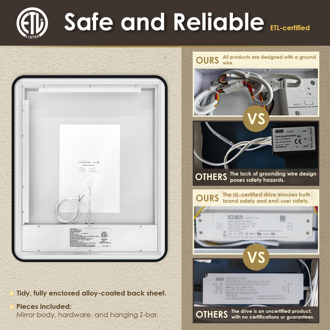 Dazzle Rectangular Anti-Fog Dimmable Modern Bathroom/Vanity LED Lighted Wall Mirror in Aluminum Framed