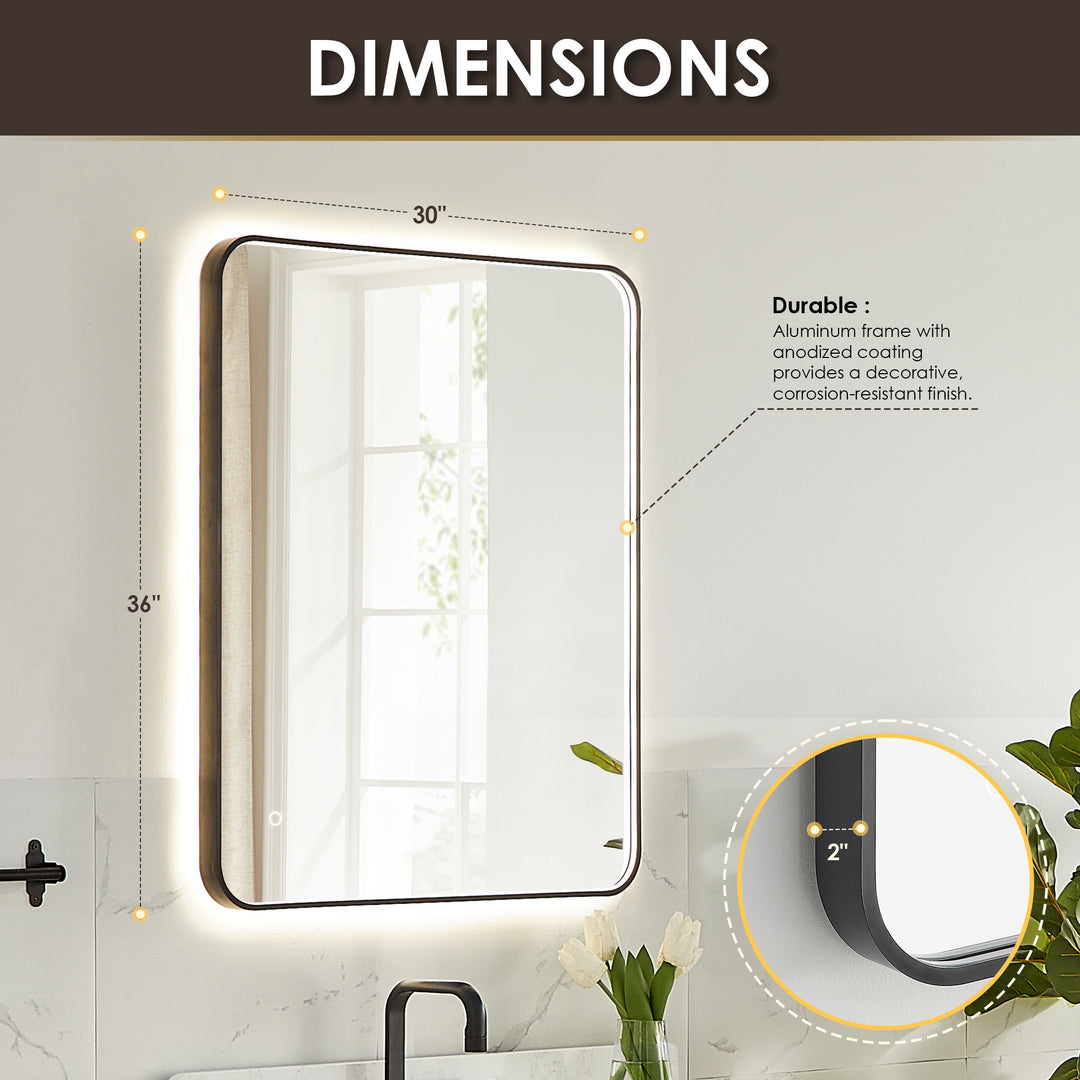 Dazzle Rectangular Anti-Fog Dimmable Modern Bathroom/Vanity LED Lighted Wall Mirror in Aluminum Framed