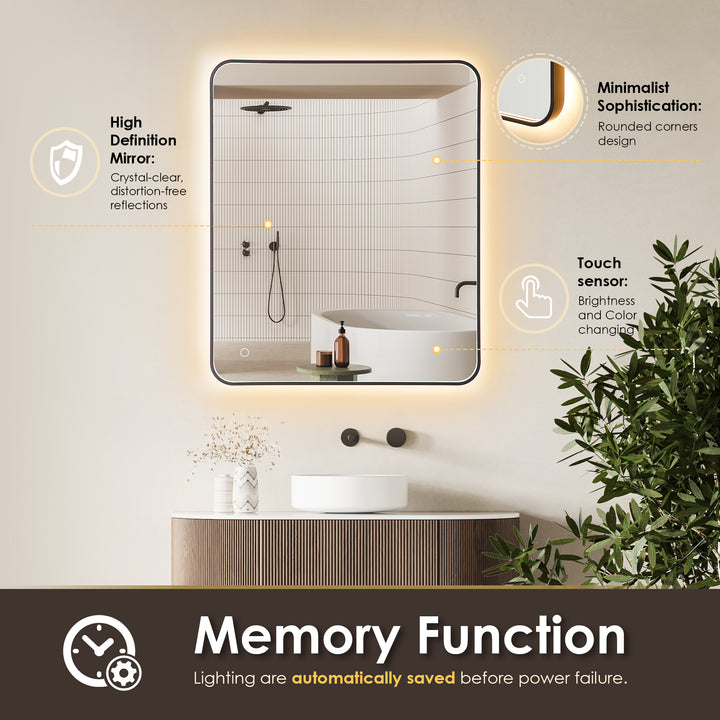 Dazzle Rectangular Anti-Fog Dimmable Modern Bathroom/Vanity LED Lighted Wall Mirror in Aluminum Framed