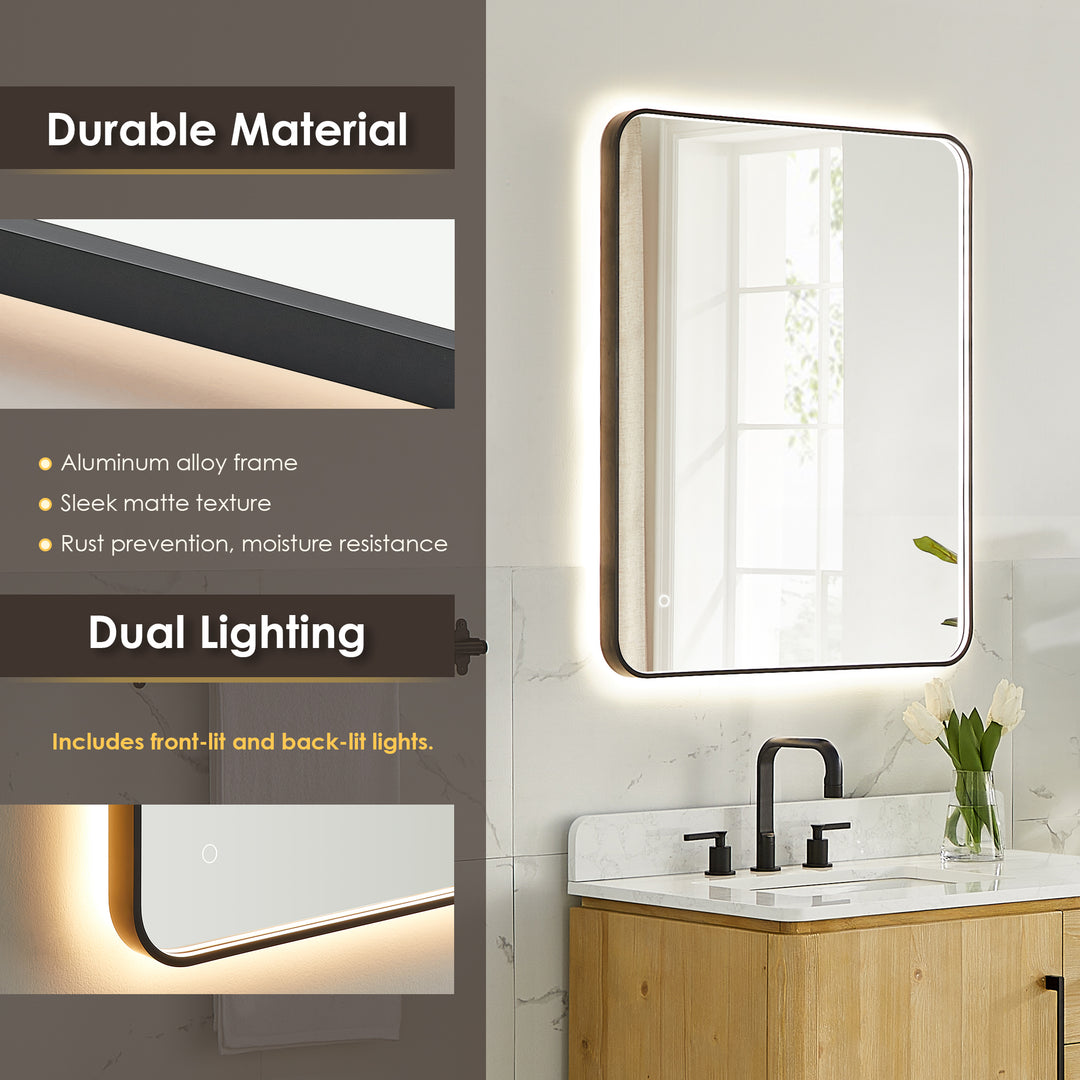 Dazzle Rectangular Anti-Fog Dimmable Modern Bathroom/Vanity LED Lighted Wall Mirror in Aluminum Framed