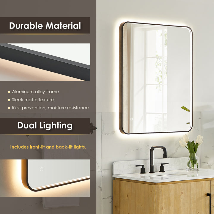 Dazzle Rectangular Anti-Fog Dimmable Modern Bathroom/Vanity LED Lighted Wall Mirror in Aluminum Framed