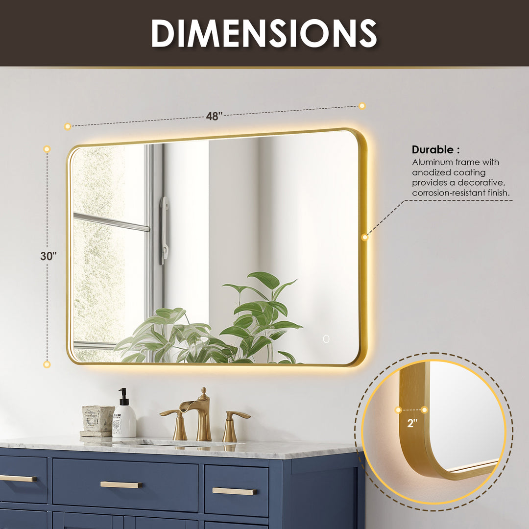 Dazzle Rectangular Anti-Fog Dimmable Modern Bathroom/Vanity LED Lighted Wall Mirror in Aluminum Framed