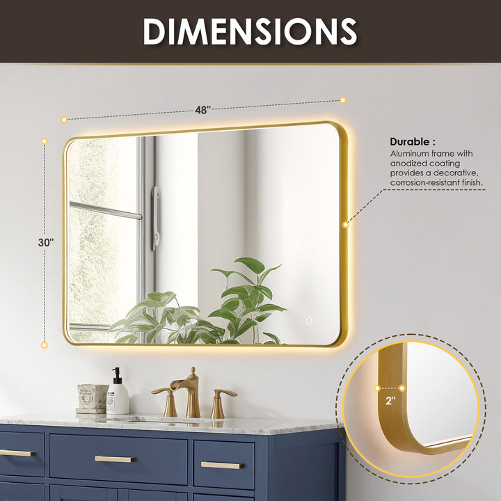 Dazzle Rectangular Anti-Fog Dimmable Modern Bathroom/Vanity LED Lighted Wall Mirror in Aluminum Framed