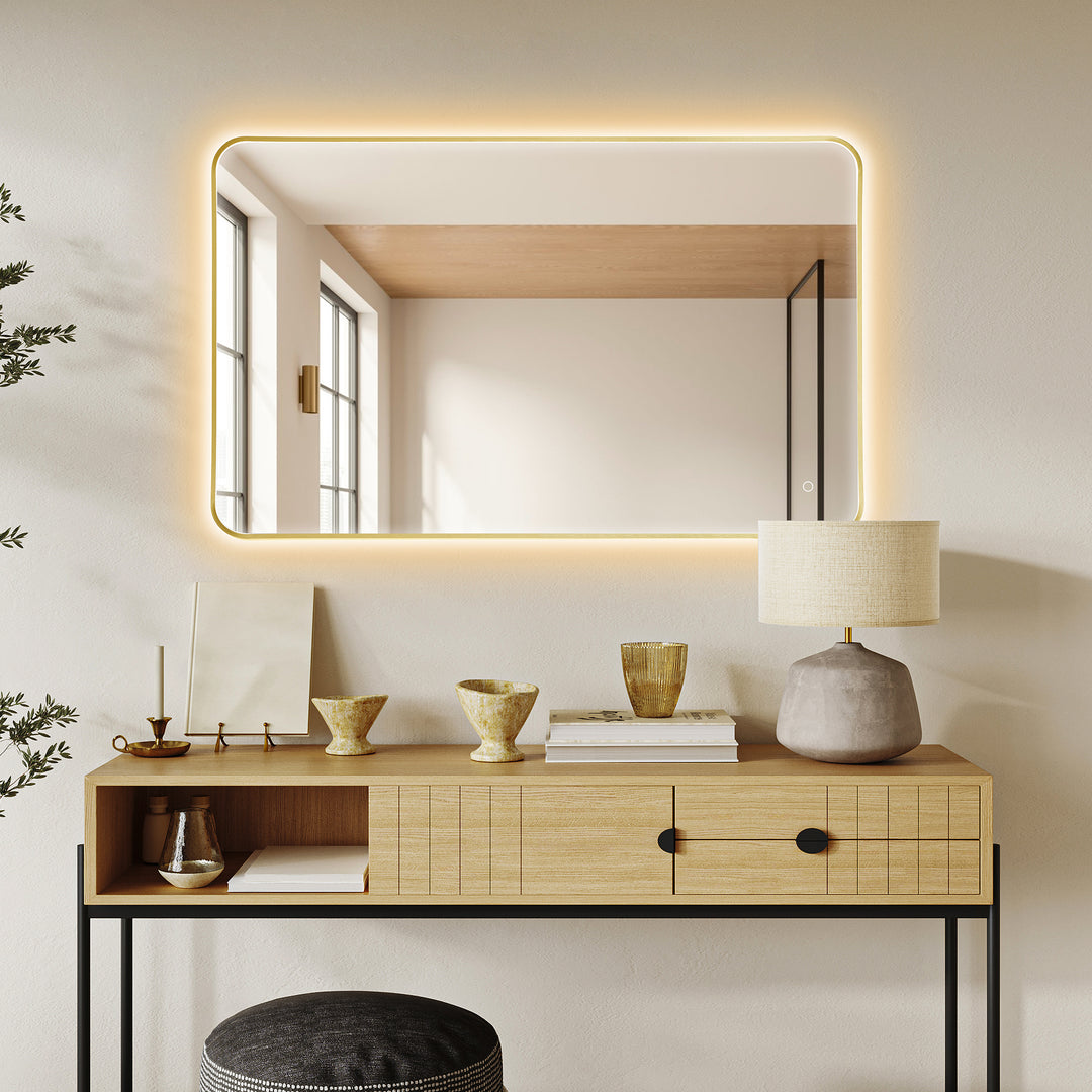 Dazzle Rectangular Anti-Fog Dimmable Modern Bathroom/Vanity LED Lighted Wall Mirror in Aluminum Framed