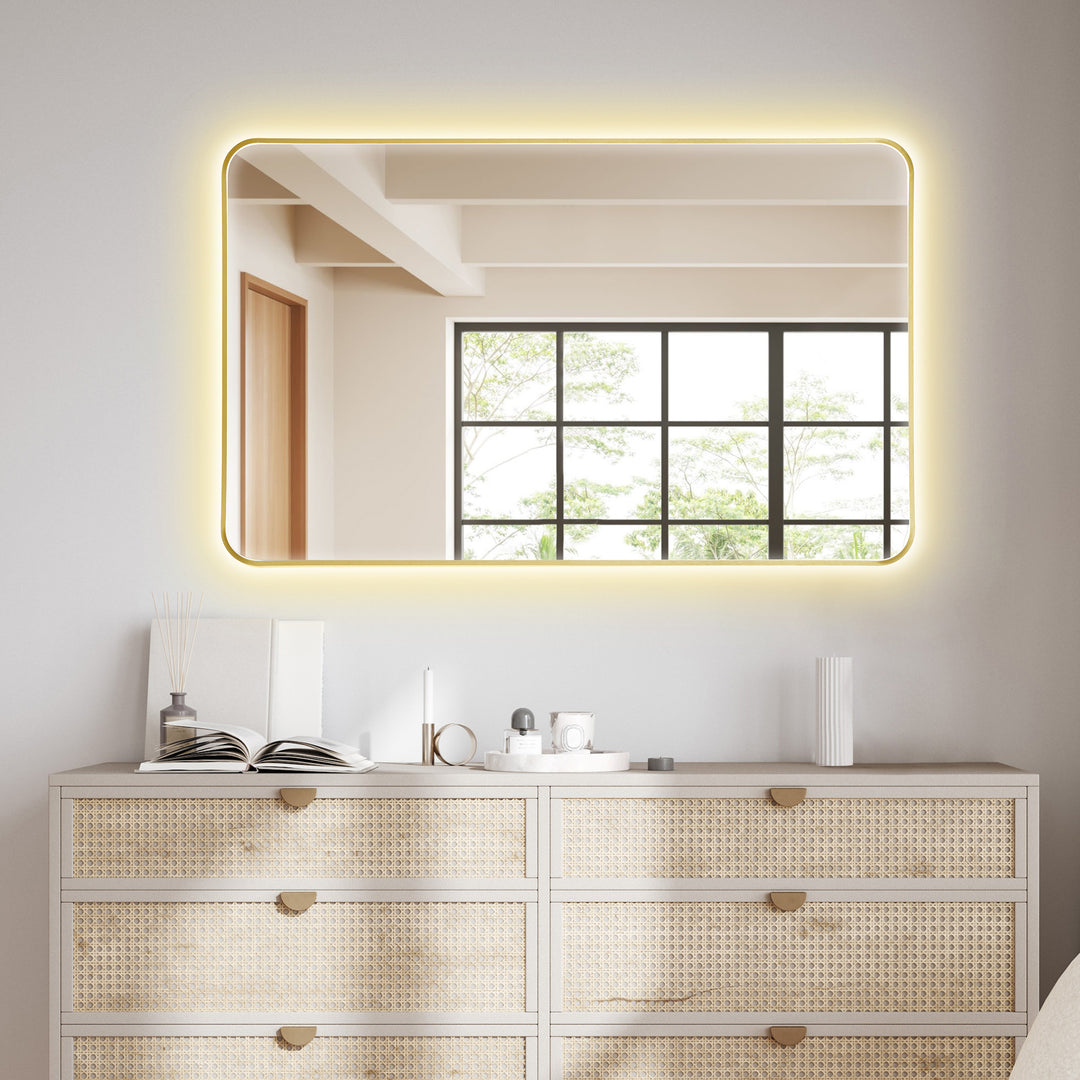 Dazzle Rectangular Anti-Fog Dimmable Modern Bathroom/Vanity LED Lighted Wall Mirror in Aluminum Framed