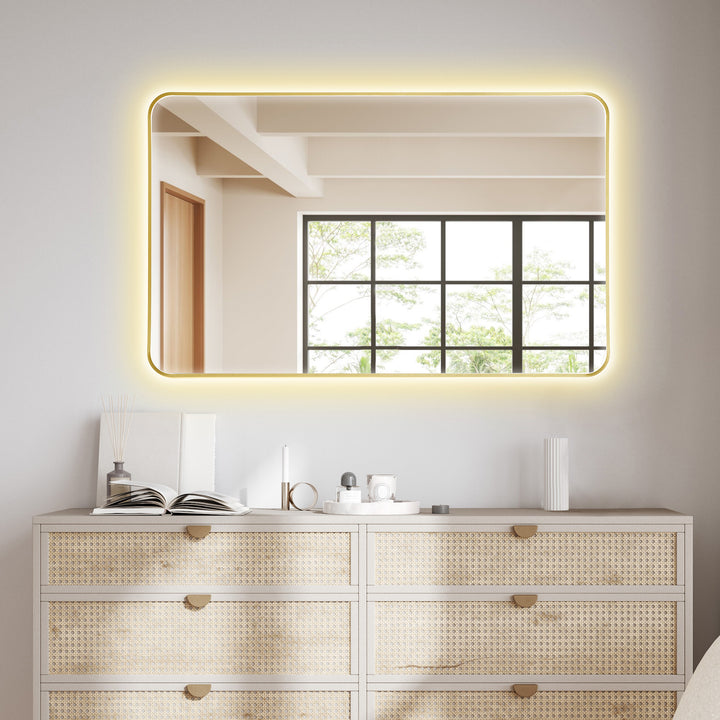 Dazzle Rectangular Anti-Fog Dimmable Modern Bathroom/Vanity LED Lighted Wall Mirror in Aluminum Framed