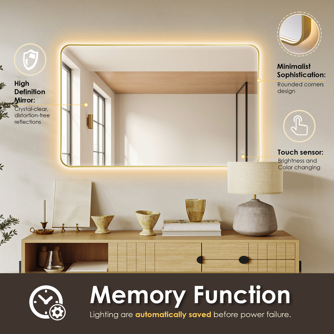 Dazzle Rectangular Anti-Fog Dimmable Modern Bathroom/Vanity LED Lighted Wall Mirror in Aluminum Framed