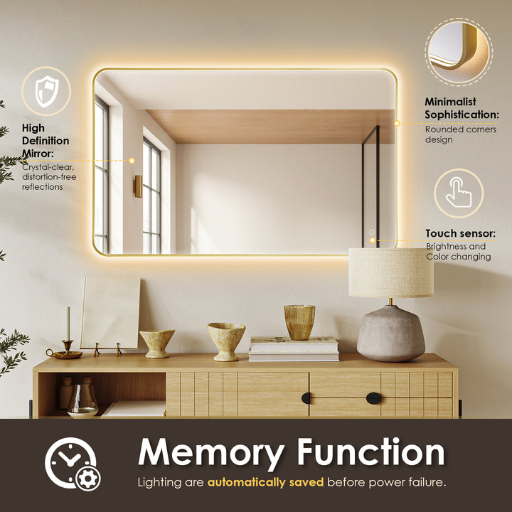 Dazzle Rectangular Anti-Fog Dimmable Modern Bathroom/Vanity LED Lighted Wall Mirror in Aluminum Framed