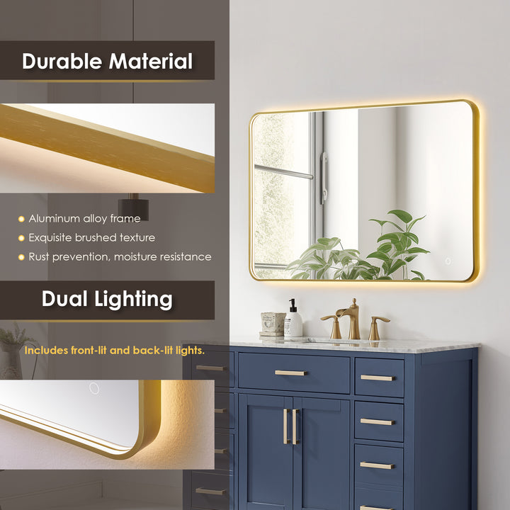 Dazzle Rectangular Anti-Fog Dimmable Modern Bathroom/Vanity LED Lighted Wall Mirror in Aluminum Framed