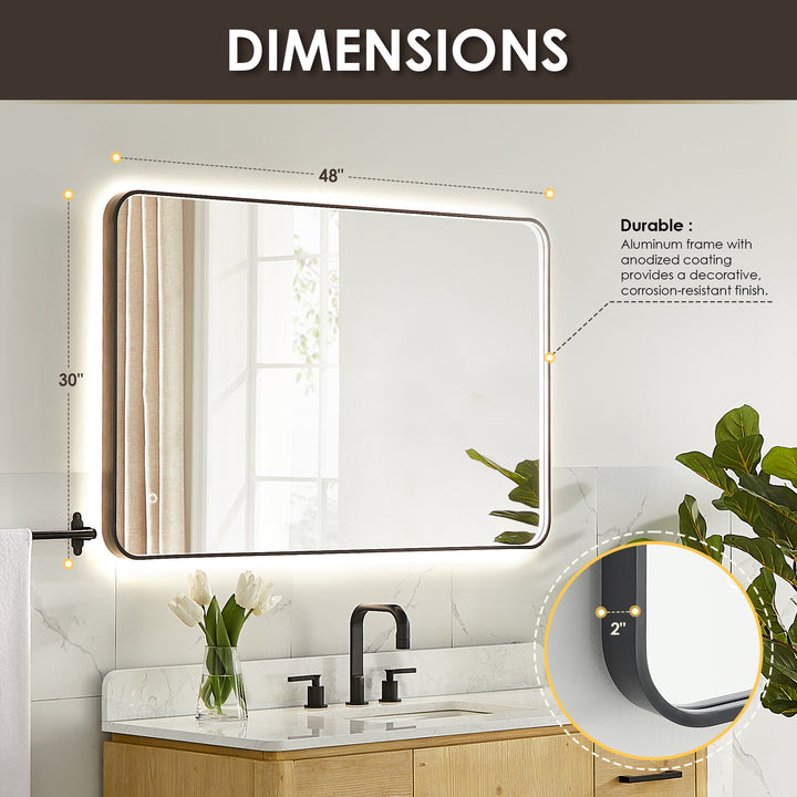Dazzle Rectangular Anti-Fog Dimmable Modern Bathroom/Vanity LED Lighted Wall Mirror in Aluminum Framed