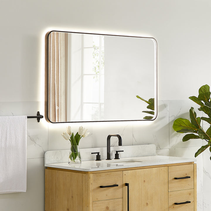 Dazzle Rectangular Anti-Fog Dimmable Modern Bathroom/Vanity LED Lighted Wall Mirror in Aluminum Framed