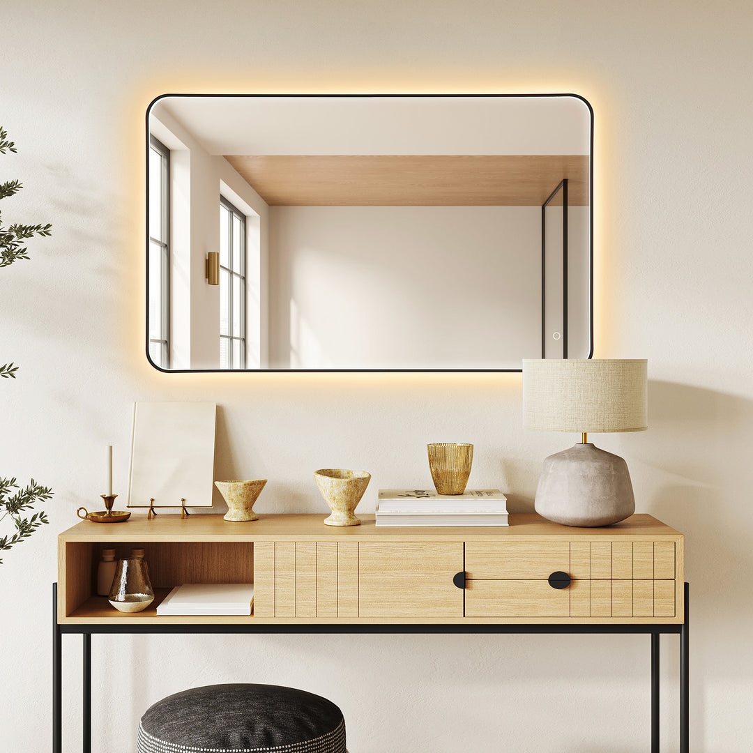 Dazzle Rectangular Anti-Fog Dimmable Modern Bathroom/Vanity LED Lighted Wall Mirror in Aluminum Framed