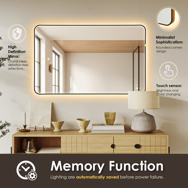 Dazzle Rectangular Anti-Fog Dimmable Modern Bathroom/Vanity LED Lighted Wall Mirror in Aluminum Framed