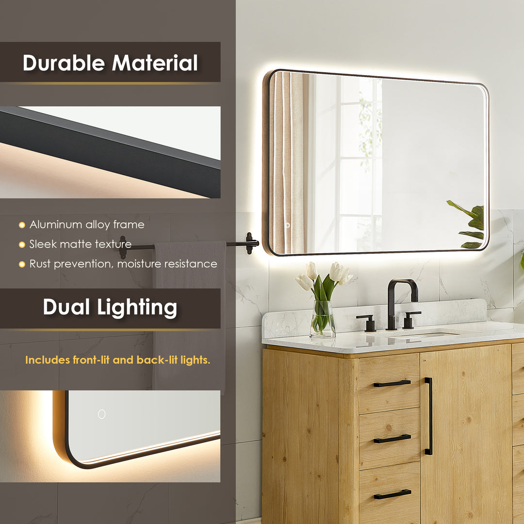 Dazzle Rectangular Anti-Fog Dimmable Modern Bathroom/Vanity LED Lighted Wall Mirror in Aluminum Framed