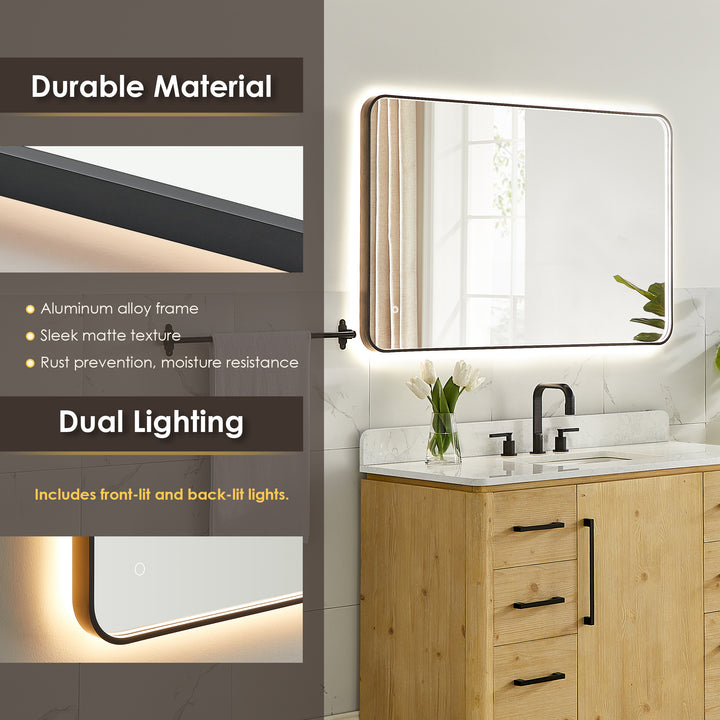 Dazzle Rectangular Anti-Fog Dimmable Modern Bathroom/Vanity LED Lighted Wall Mirror in Aluminum Framed