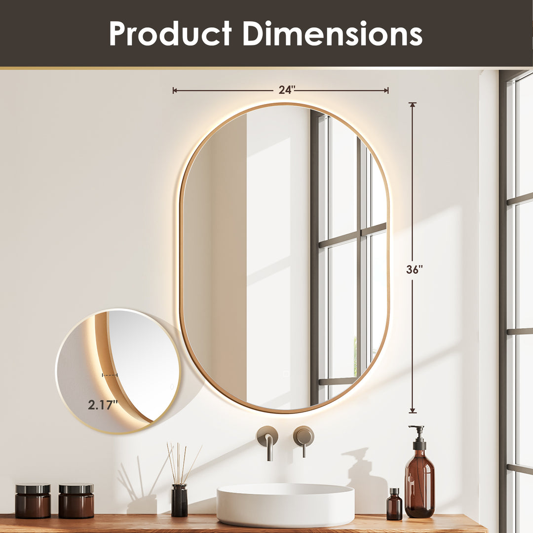 Mizani Oval 24x36" Framed in Modern Bathroom/Vanity LED Lighted Wall Mirror