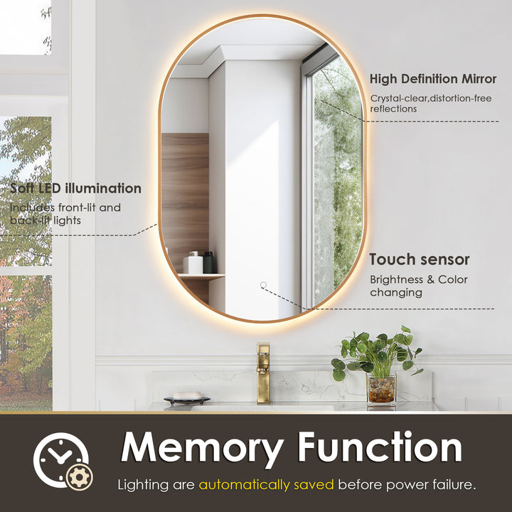 Mizani Oval 24x36" Framed in Modern Bathroom/Vanity LED Lighted Wall Mirror