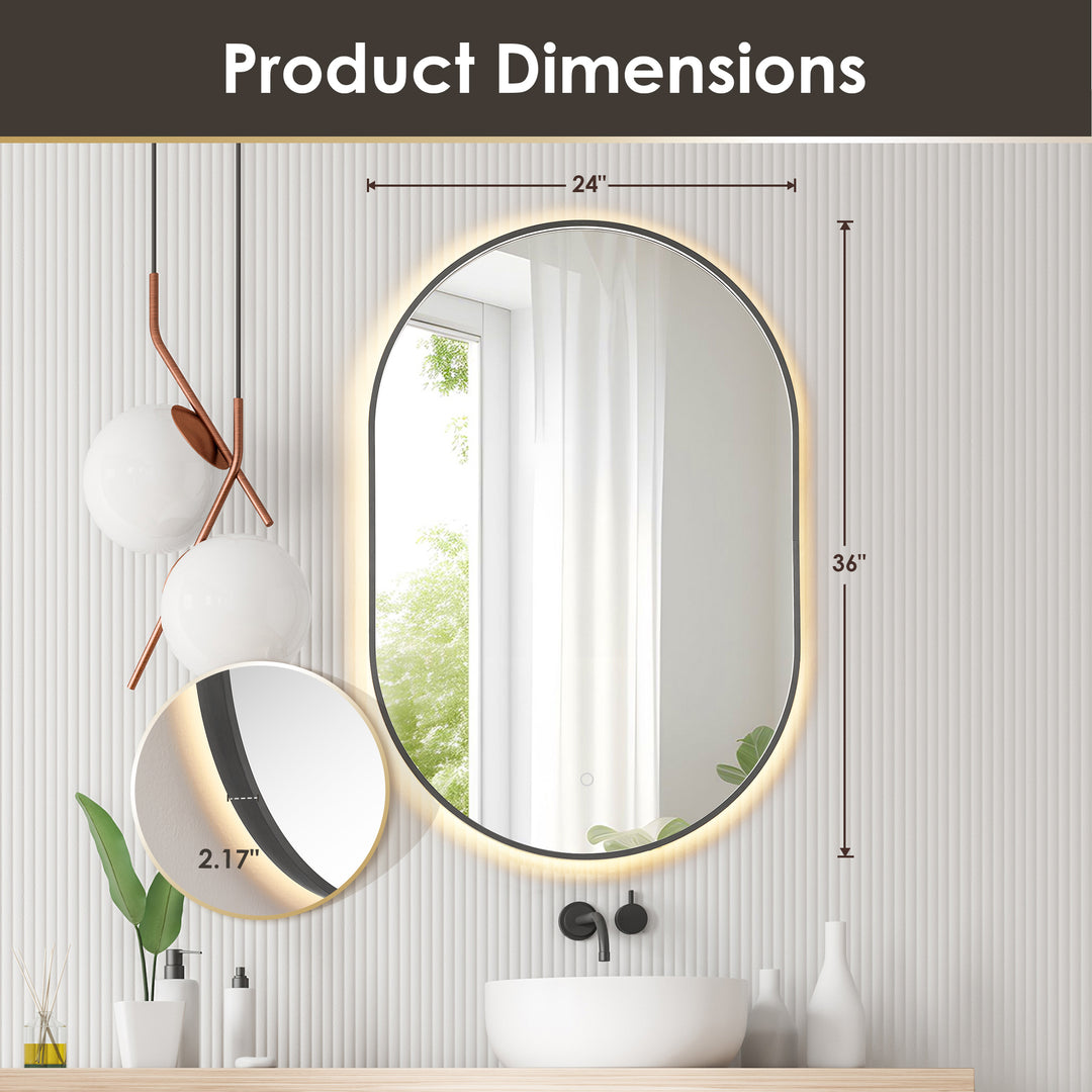 Mizani Oval 24x36" Framed in Modern Bathroom/Vanity LED Lighted Wall Mirror