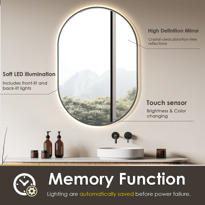 Mizani Oval 24x36" Framed in Modern Bathroom/Vanity LED Lighted Wall Mirror