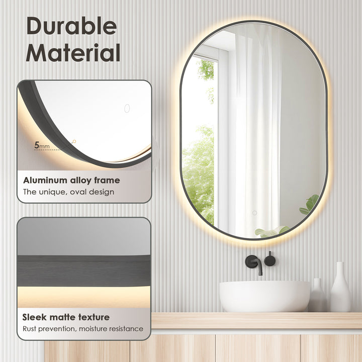 Mizani Oval 24x36" Framed in Modern Bathroom/Vanity LED Lighted Wall Mirror