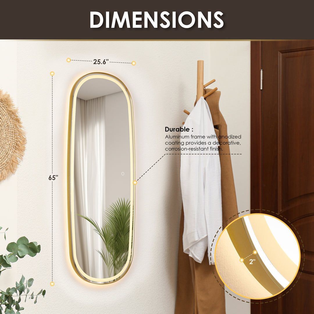 Cellini 26"x65" Rectangular Anti-Fog Dimmable Modern Bathroom/Dressing LED Lighted Wall Mirror in Aluminum Framed
