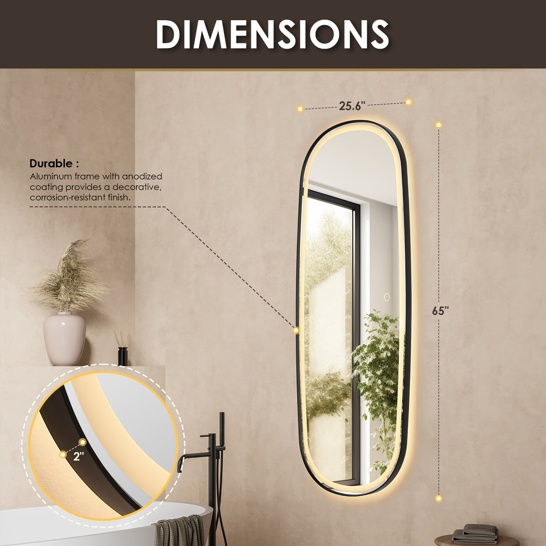 Cellini 26"x65" Rectangular Anti-Fog Dimmable Modern Bathroom/Dressing LED Lighted Wall Mirror in Aluminum Framed