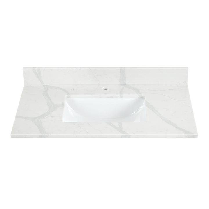 Arbios Arbios Quartz Stone Vanity Top in Calacatta White with White Sink