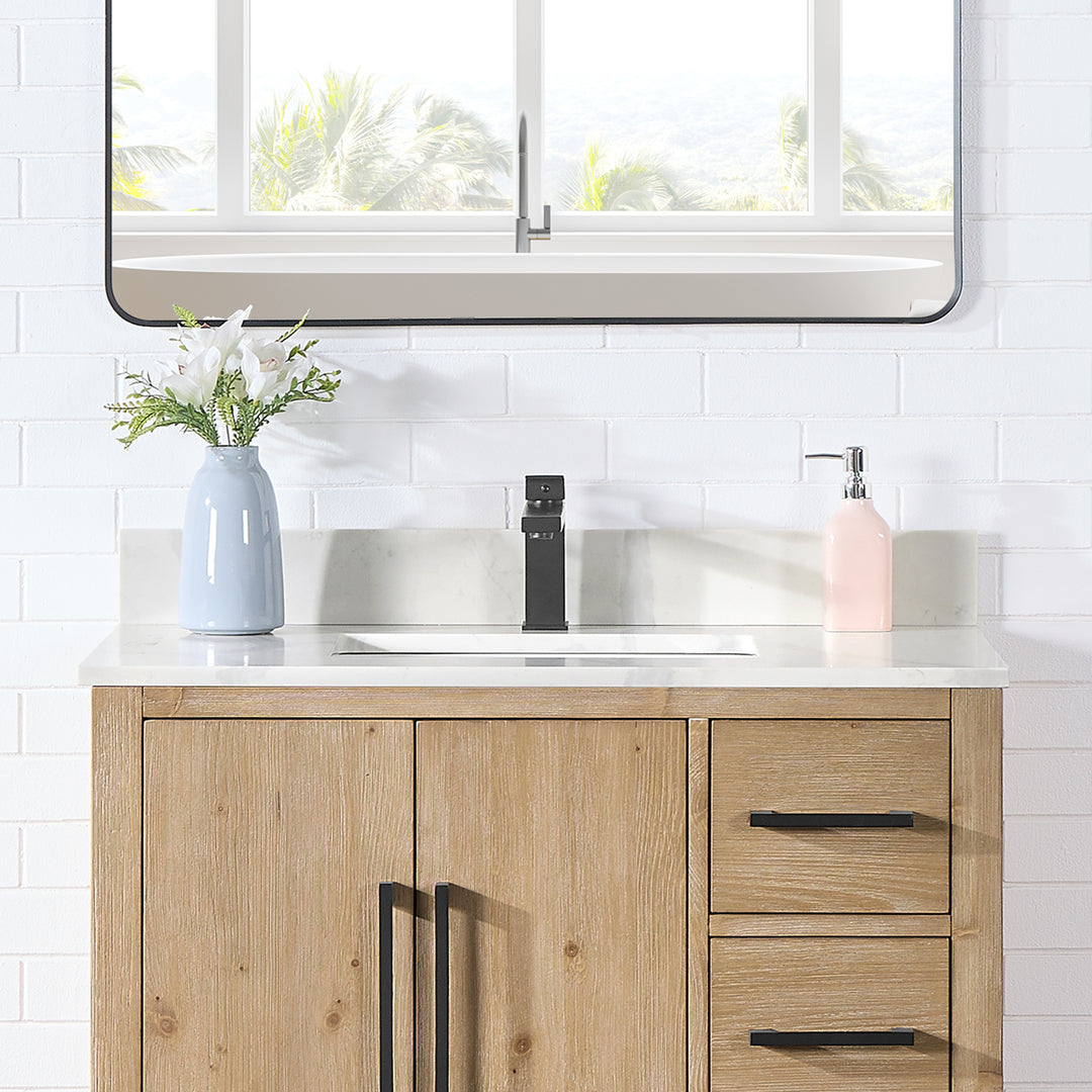 Arbios Arbios Quartz Stone Vanity Top in Calacatta White with White Sink