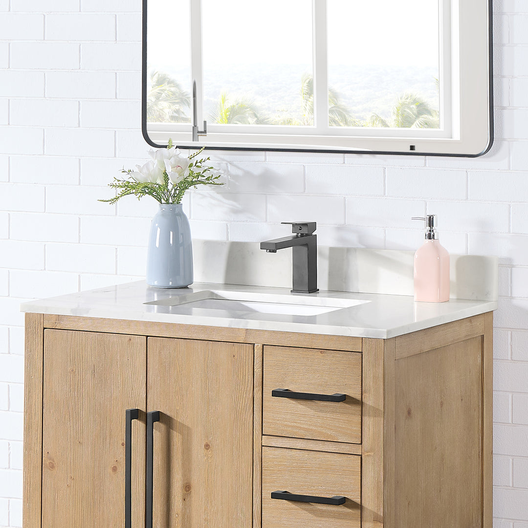 Arbios Arbios Quartz Stone Vanity Top in Calacatta White with White Sink