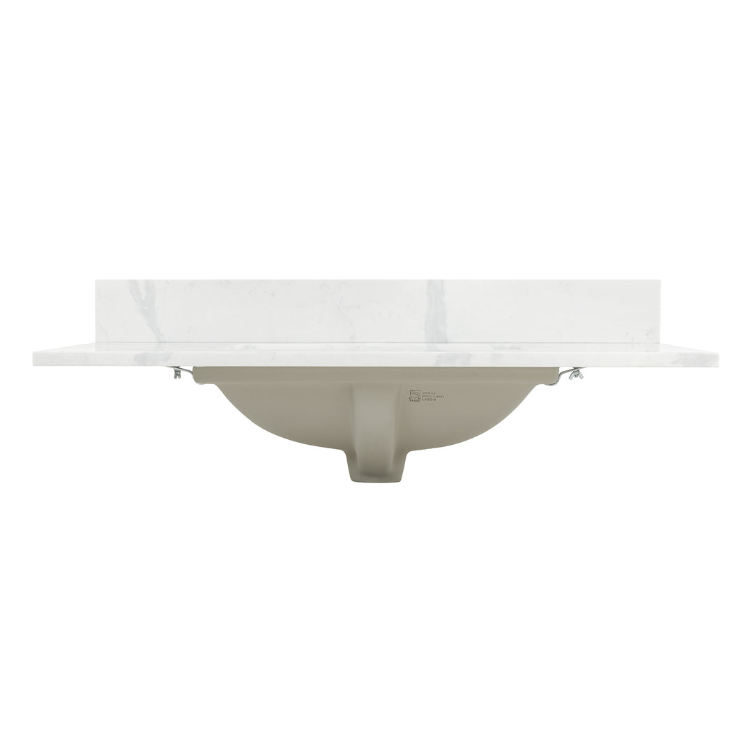 Arbios Arbios Quartz Stone Vanity Top in Calacatta White with White Sink