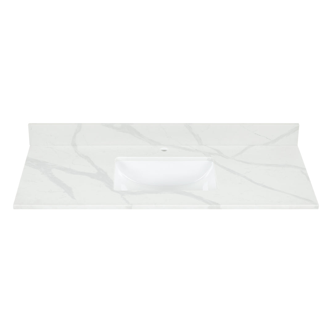 Arbios Arbios Quartz Stone Vanity Top in Calacatta White with White Sink