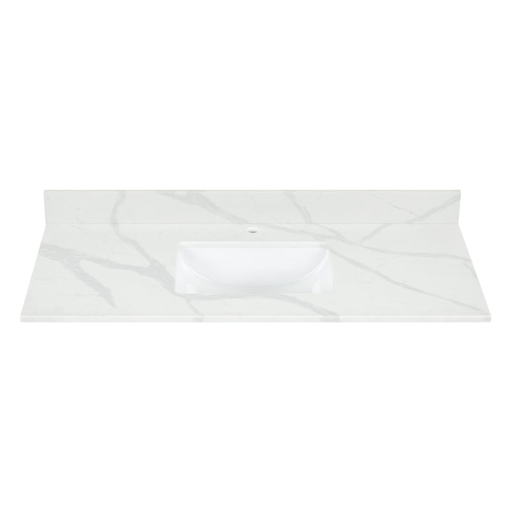 Arbios Arbios Quartz Stone Vanity Top in Calacatta White with White Sink