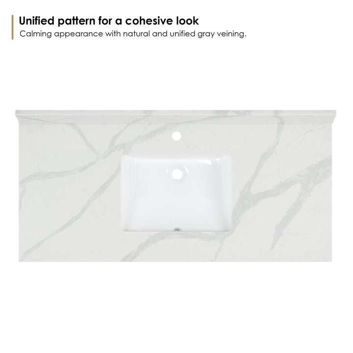 Arbios Arbios Quartz Stone Vanity Top in Calacatta White with White Sink