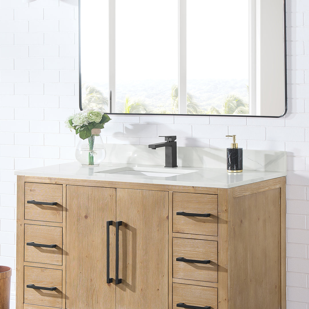 Arbios Arbios Quartz Stone Vanity Top in Calacatta White with White Sink