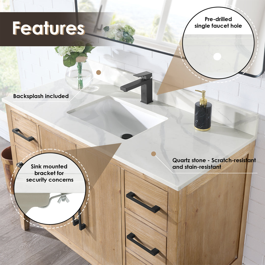 Arbios Arbios Quartz Stone Vanity Top in Calacatta White with White Sink