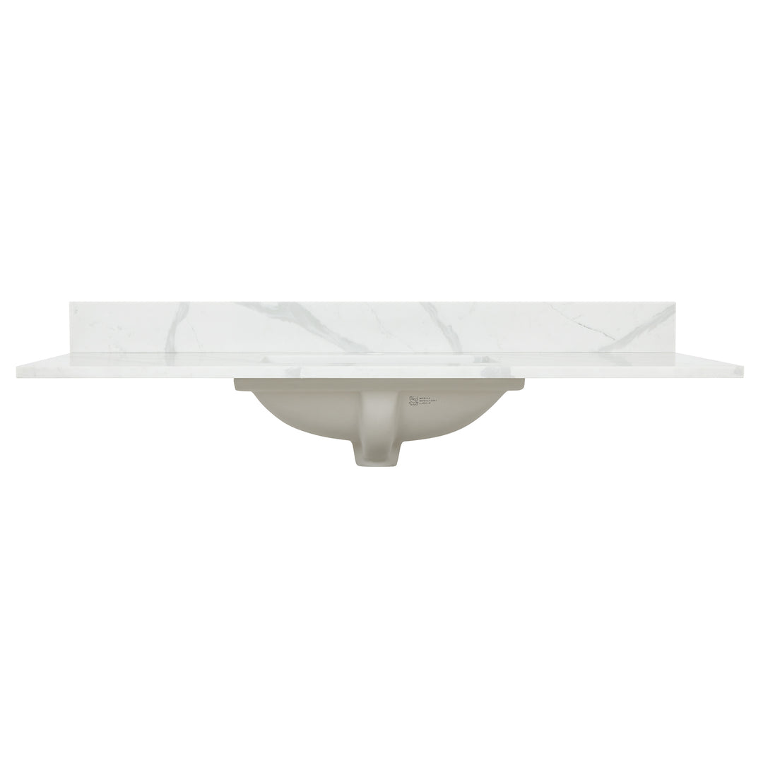 Arbios Arbios Quartz Stone Vanity Top in Calacatta White with White Sink