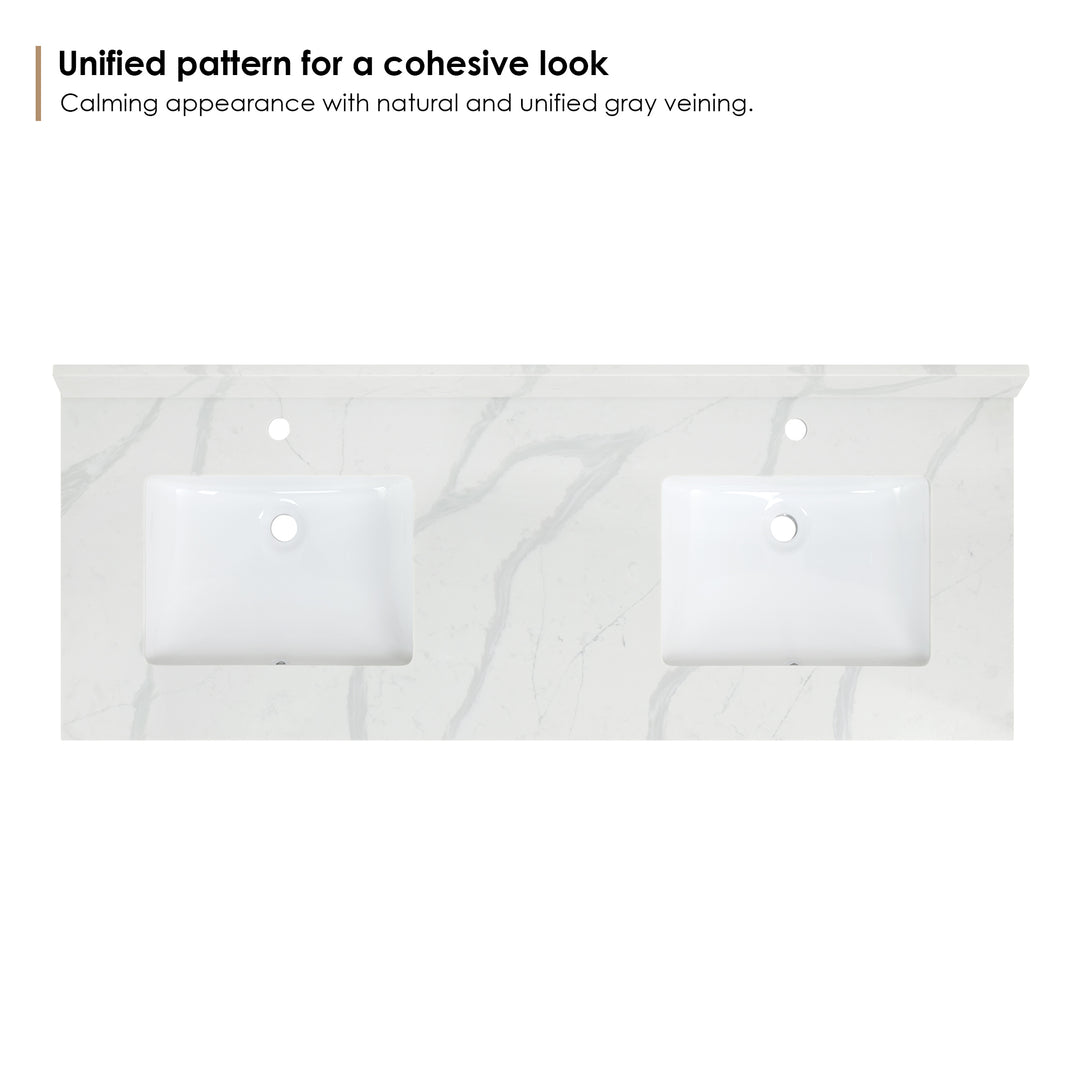 Arbios Arbios Quartz Stone Vanity Top in Calacatta White with White Sink