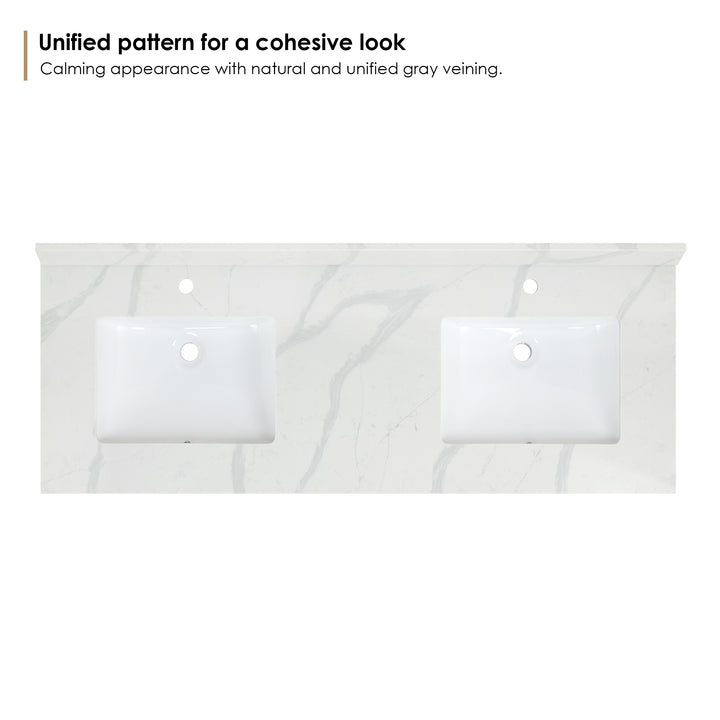 Arbios Arbios Quartz Stone Vanity Top in Calacatta White with White Sink