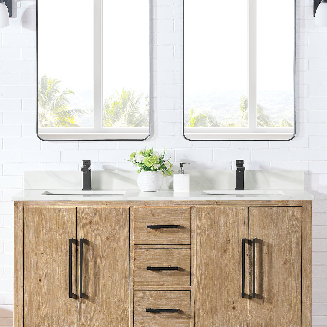 Arbios Arbios Quartz Stone Vanity Top in Calacatta White with White Sink