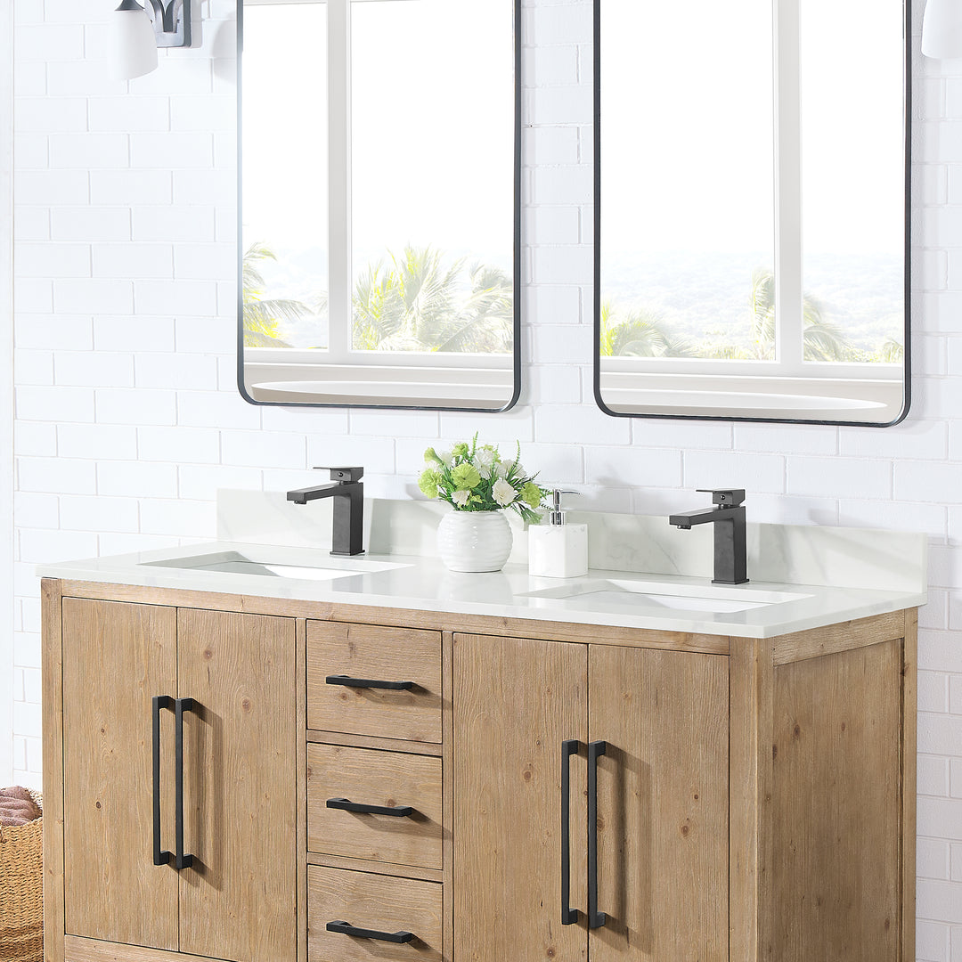 Arbios Arbios Quartz Stone Vanity Top in Calacatta White with White Sink