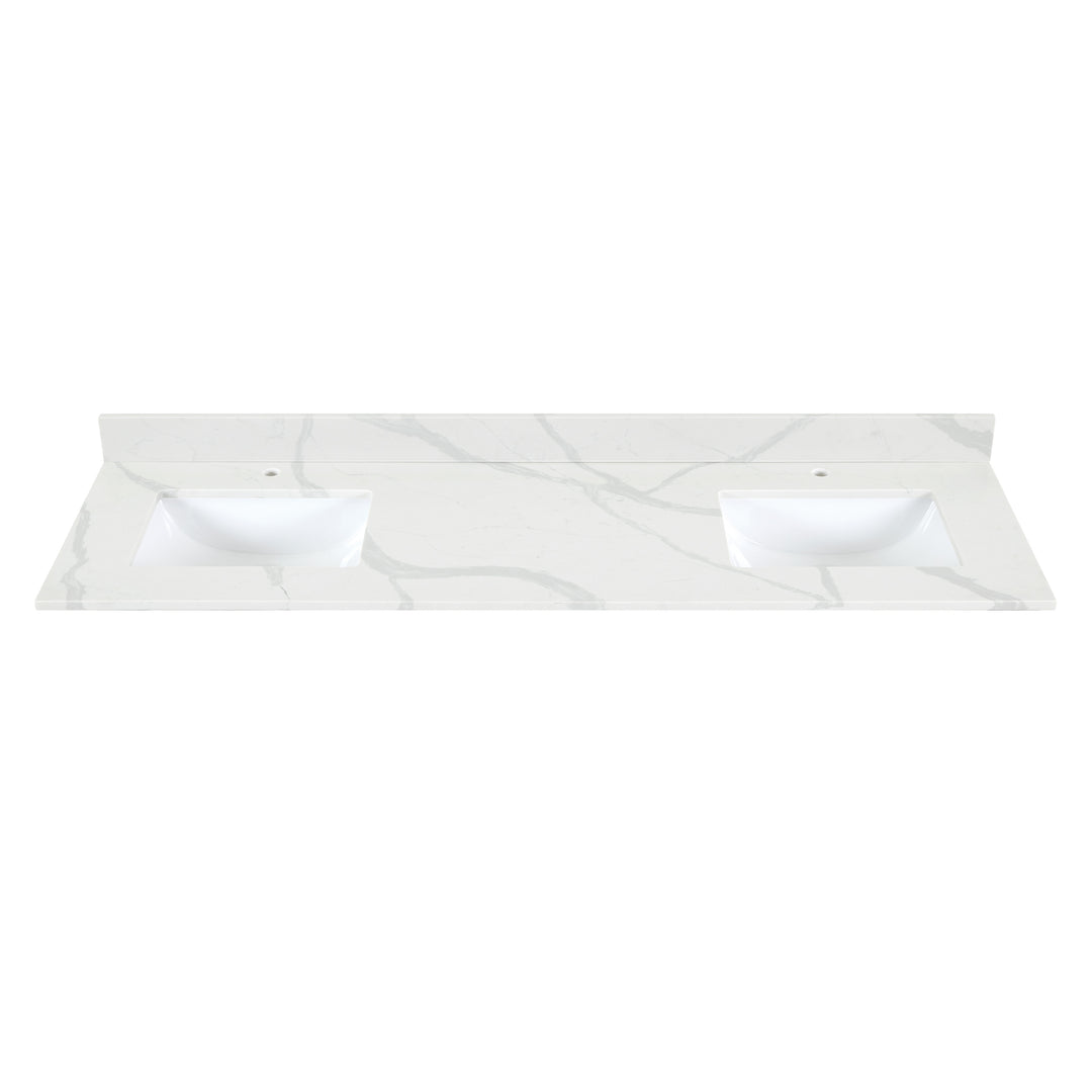 Arbios Arbios Quartz Stone Vanity Top in Calacatta White with White Sink