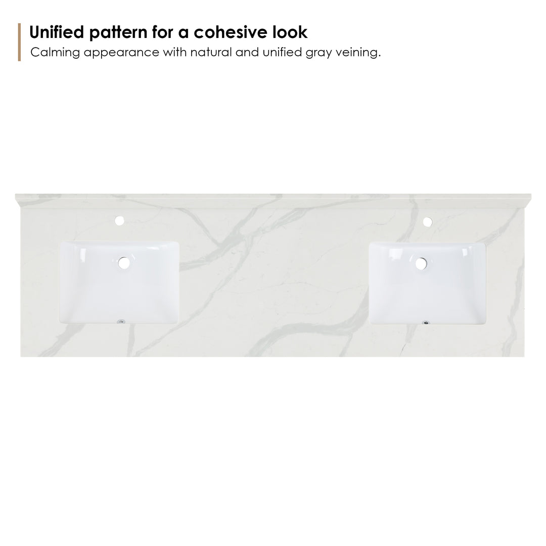 Arbios Arbios Quartz Stone Vanity Top in Calacatta White with White Sink