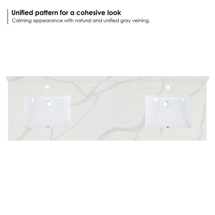 Arbios Arbios Quartz Stone Vanity Top in Calacatta White with White Sink